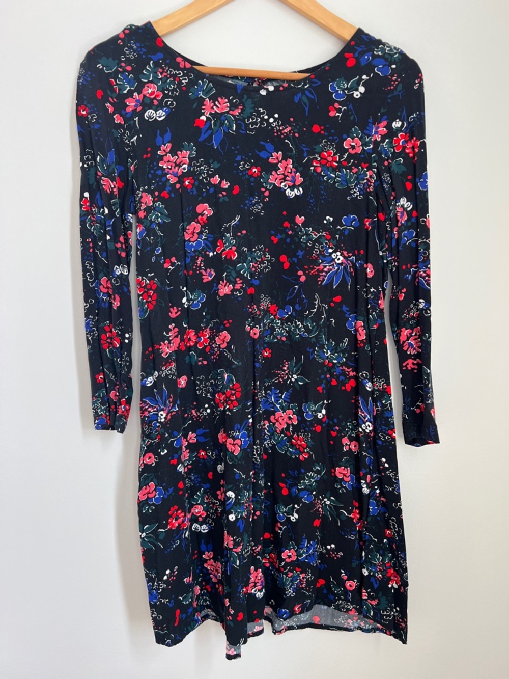 Old Navy | Black Floral Long Sleeve Fit-and-Flare Dress Style #700062622 Size XL